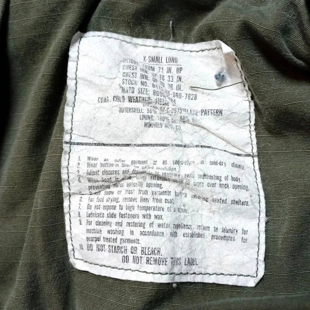Vintage US Military M65 Field Jacket Woodland Camo Cold Weather Coat XS Long - Picture 8 of 13